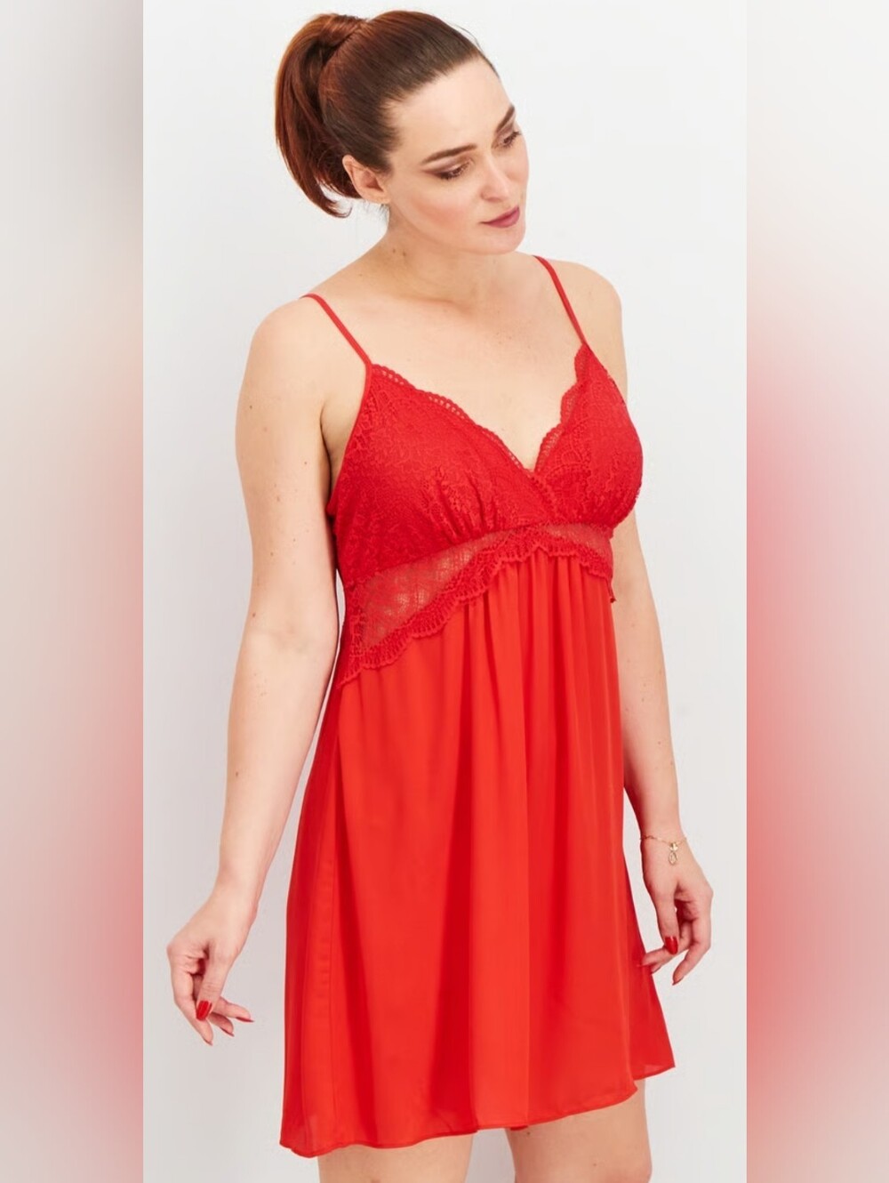 NWT INC International Concepts Red Lace Chemise Nightgown 2X Strappy Back